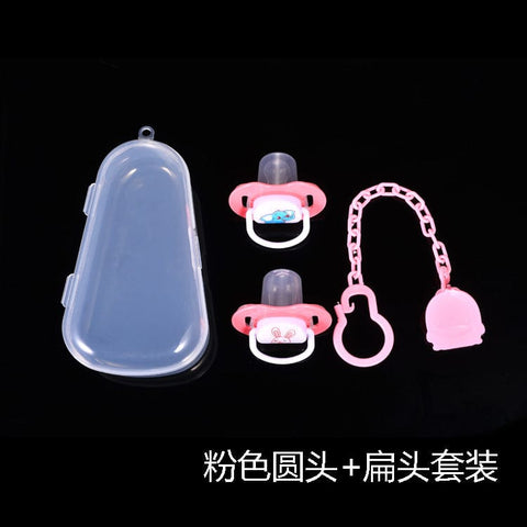 BIGMK.PH pink Baby pacifier set cartoon silicone pacifier + chain combination baby sleep play mouth