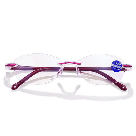 Bigmk Pink-women / +100 High quality frameless diamond cutting anti blue rays reading glasses