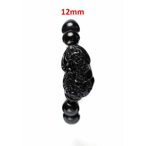 Obsidian Pi Yao Bracelet - Black & Yellow - Feng Shui -- Black-12mm -BIGMK.PH