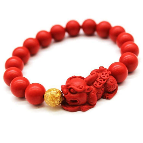 Cinnabar Pi Yao TAI SUI Bracelet W/Gold Foil Beads - Feng Shui --BIGMK.PH