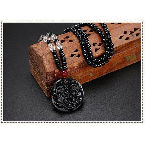 Feng Shui Pi Yao Obsidian Wealth Magnet Necklace - Feng Shui -- Black -BIGMK.PH