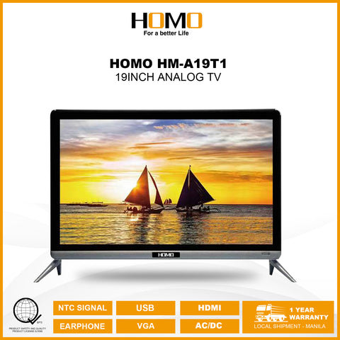 HOMO 19" Analog LED TV - AC/DC Compact TV with Built-in Games