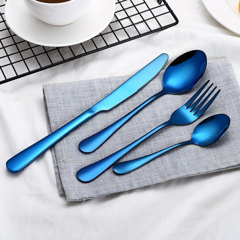 Bigmk 40 blue cutlery set of 4 (bag) 1010 Cutlery Set Gold Plated Stainless Steel Cutlery Creative Color Western Steak Cutlery