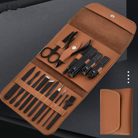 BIGMK.PH 16pcs Manicure Pedicure Set Finger Toe Nail Clippers Scissors Grooming Tool with Leather Case Kit for Women Men