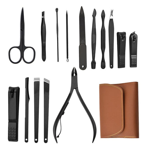 BIGMK.PH 16pcs Manicure Pedicure Set Finger Toe Nail Clippers Scissors Grooming Tool with Leather Case Kit for Women Men