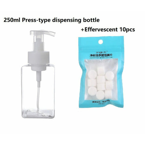 BIGMK.PH 250ml Press-type dispensing bottle +Effervescent 10pcs Effervescent Tablets Set Effervescent Hand Sanitizer for Children Bubble-Free Washing Foam Hand Sanitizer
