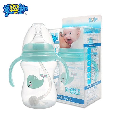 BIGMK.PH Baby wide mouth PP feeding bottle 180ml nipple bottle with handle