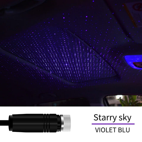 BIGMK.PH Blue purple light-highlight / Energy power : 5W USB Car Atmosphere Blue Star Light Interior Decoration Mini LED Projection Lamp Star Night