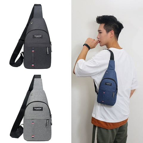 BIGMK.PH Chest bag men's messenger bag canvas shoulder bag male Korean style trendy diagonal chest bag casual small backpack