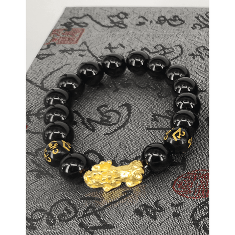 Golden Piyao Black Obsidian Bracelet - Feng Shui -- Large 10mm -BIGMK.PH