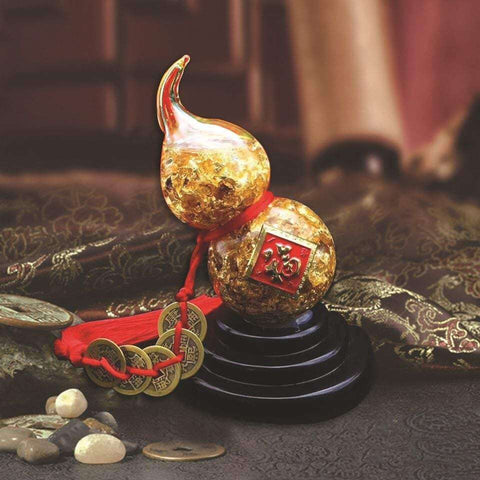 Feng Shui Gold Foil Crystal Gourd Five Emperors Money Decoration - Feng Shui --BIGMK.PH
