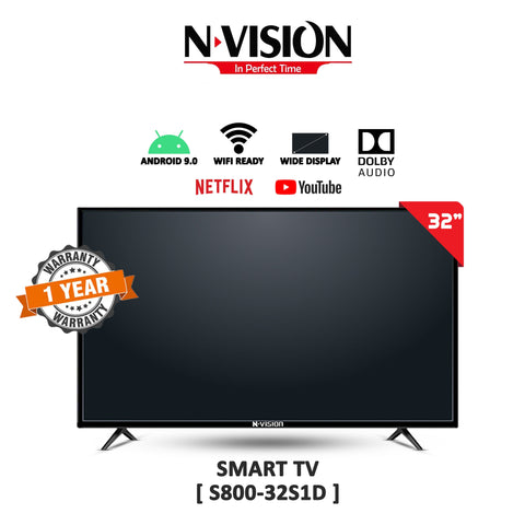 N-Vision Smart TV N-Vision 32 inch LED SMART TV Android 9.0 Built-in YouTube & Netflix 2021 - (S800-32S1D) FREE BRACKET