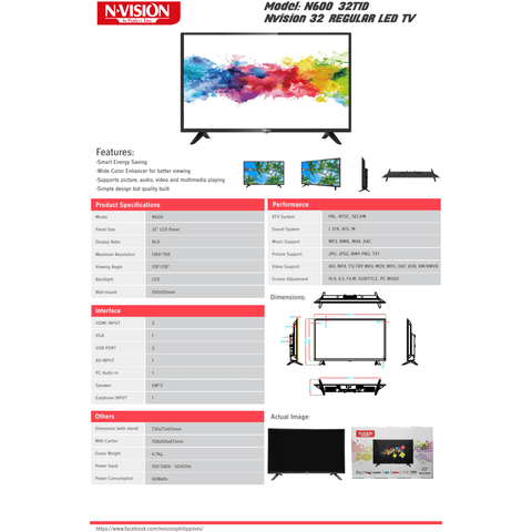 N-Vision 32 inch LED TV 2021 (REGULAR TV) - (N600-32T1D) -N-Vision -BIGMK.PH