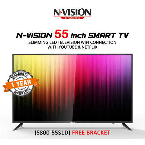 N-Vision Smart TV NVISION 55 Inch Smart TV Flat Screen on Sale HD Slimming LED Television WIFI Connection with YouTube Netflix - (S800-55S1D) FREE BRACKET